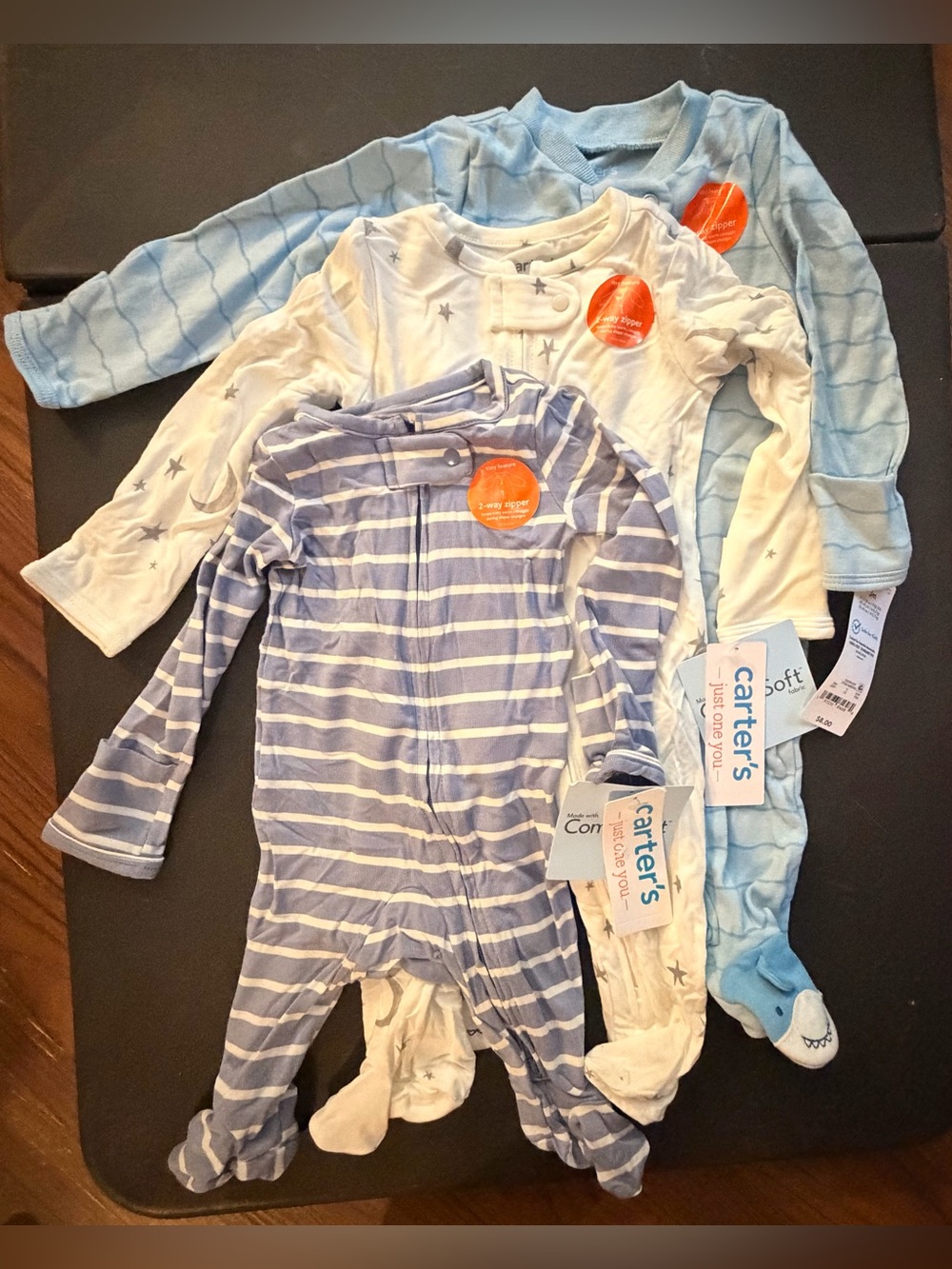 Carter's Light Blue, White & Blue Stripe Baby Footed One-Piece Set